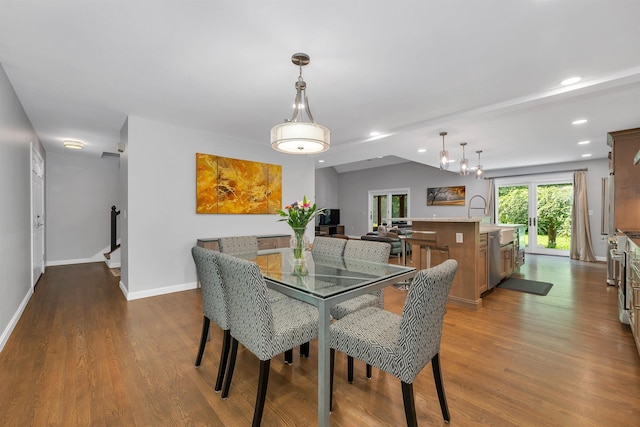 292 Forest Rd, Wolfeboro, NH 03894 - dining area featuring dark wood finished floors and recessed lighting