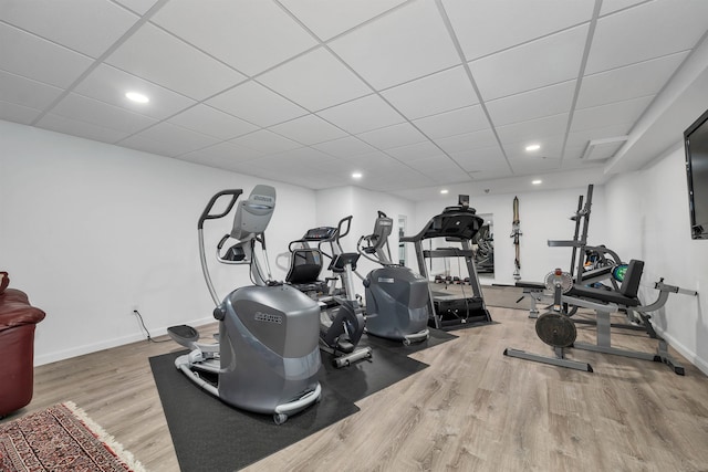 292 Forest Rd, Wolfeboro, NH 03894 - workout area featuring wood finished floors, recessed lighting, and a paneled ceiling