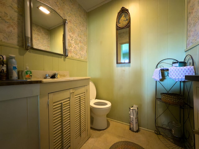 50 Lane Ridge Rd, Claremont, NH 03743 - bathroom featuring vanity, tile patterned floors, and wallpapered walls