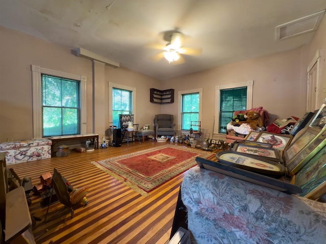 50 Lane Ridge Rd, Claremont, NH 03743 - living room with ceiling fan and attic access