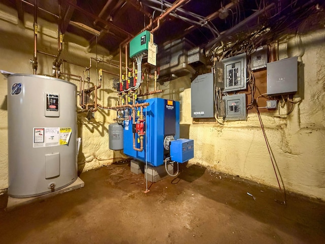 50 Lane Ridge Rd, Claremont, NH 03743 - utilities with water heater, electric panel, and a heating unit