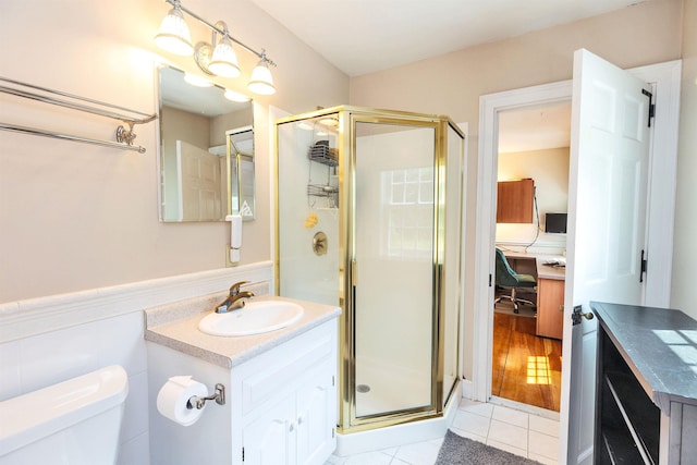 16 Storybrook Ln, Amherst, NH 03031 - full bathroom with vanity, a stall shower, and tile patterned floors