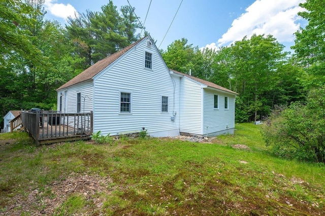 49 Turnpike Rd, Sharon, NH 03458 - view of side of property with a wooden deck, a yard, and a shingled roof