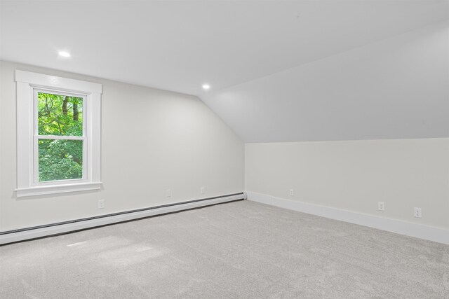 71 Plummer Hill Rd, Belmont, NH 03220 - additional living space with baseboard heating, vaulted ceiling, carpet flooring, and recessed lighting