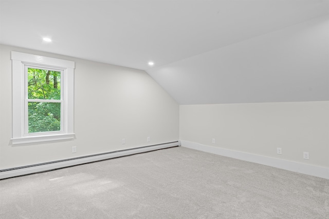 71 Plummer Hill Rd, Belmont, NH 03220 - additional living space with baseboard heating, vaulted ceiling, carpet flooring, and recessed lighting
