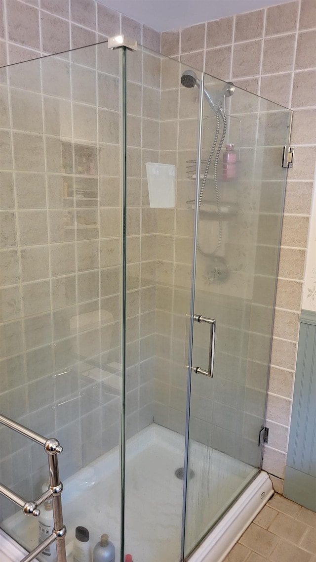 987 Dunbar Hill Rd, Grantham, NH 03753 - bathroom with a stall shower and tile patterned floors