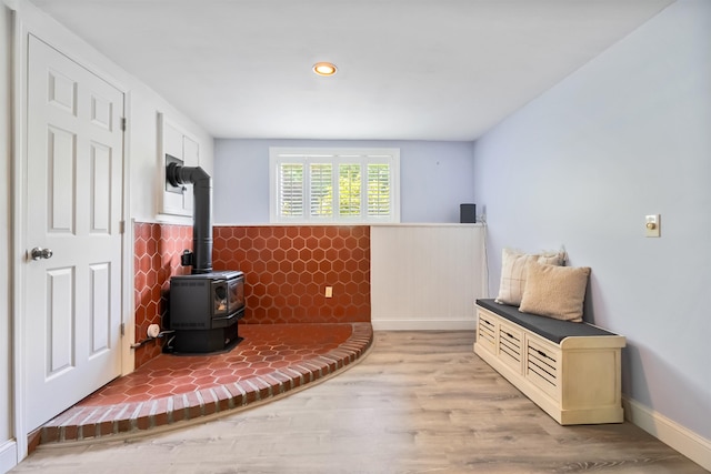 5 Cowin Rd, Merrimack, NH 03054 - living area featuring a wood stove, wood finished floors, and recessed lighting