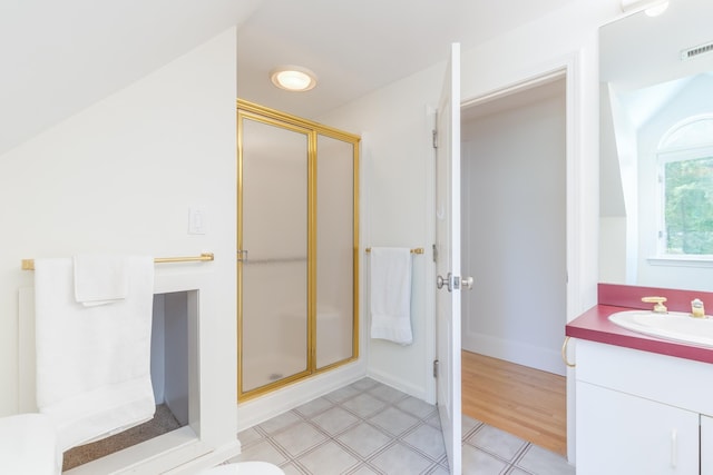 123 Stephen Dr, Goffstown, NH 03045 - full bathroom featuring a stall shower, vanity, and tile patterned floors