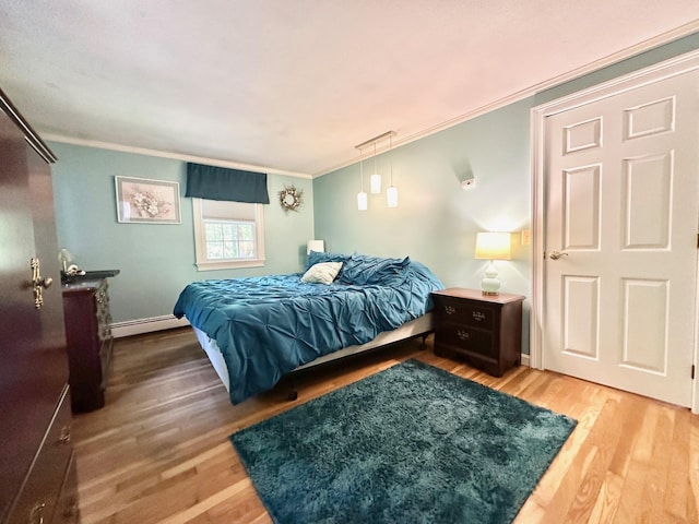 22 Mason Rd, Merrimack, NH 03054 - bedroom featuring a baseboard heating unit, ornamental molding, and wood finished floors