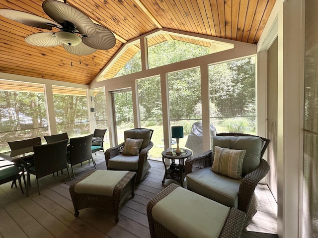 22 Mason Rd, Merrimack, NH 03054 - sunroom with vaulted ceiling, ceiling fan, outdoor dining space, and plenty of natural light