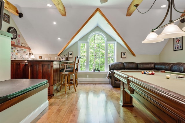 9 Deerhaven Dr, Exeter, NH 03833 - recreation room featuring a bar, light wood-style flooring, a baseboard heating unit, and billiards