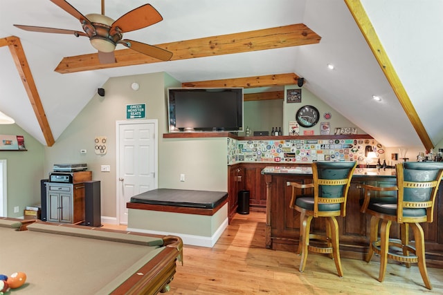 9 Deerhaven Dr, Exeter, NH 03833 - indoor dry bar with light wood-style flooring, ceiling fan, and billiards