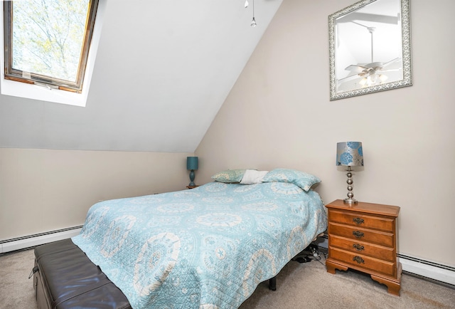 93 Birch Rd, Chester, NH 03036 - bedroom featuring carpet, a baseboard radiator, and vaulted ceiling
