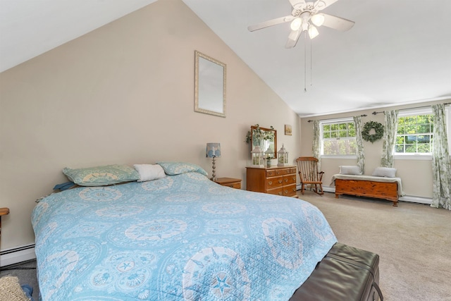 93 Birch Rd, Chester, NH 03036 - bedroom featuring lofted ceiling, carpet floors, baseboard heating, and ceiling fan