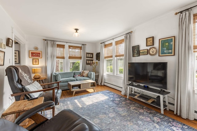 71 Hill St, Dover, NH 03820 - living room featuring wood finished floors and a baseboard radiator