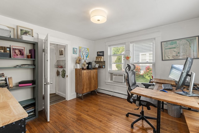 71 Hill St, Dover, NH 03820 - home office featuring hardwood / wood-style floors, a baseboard heating unit, and cooling unit