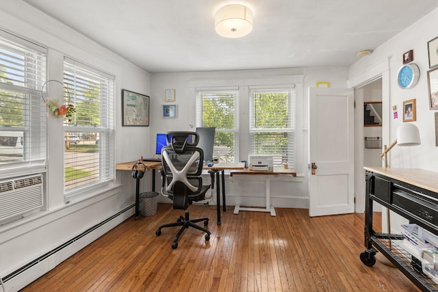 71 Hill St, Dover, NH 03820 - home office featuring baseboard heating, healthy amount of natural light, and hardwood / wood-style floors