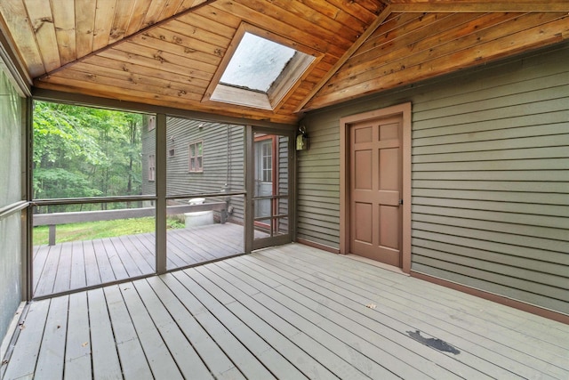 147 Durham Point Rd, Durham, NH 03824 - unfurnished sunroom featuring lofted ceiling and a skylight
