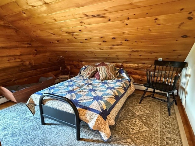25 Rogers Way, Canaan, NH 03741 - bedroom with wood ceiling, rustic walls, and vaulted ceiling