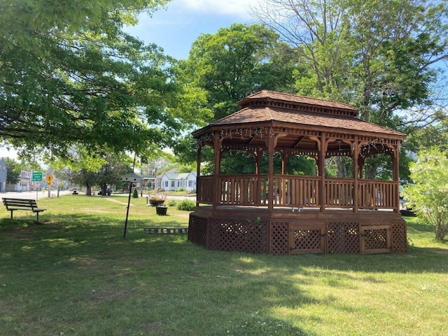 25 Rogers Way, Canaan, NH 03741 - view of green lawn featuring a gazebo and a wooden deck
