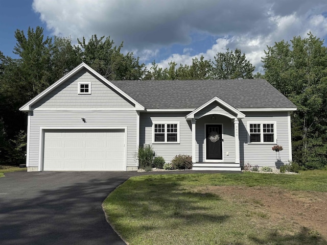3800 Province Lake Rd, Wakefield, NH 03830 - single story home featuring driveway, a garage, a front yard, and a shingled roof