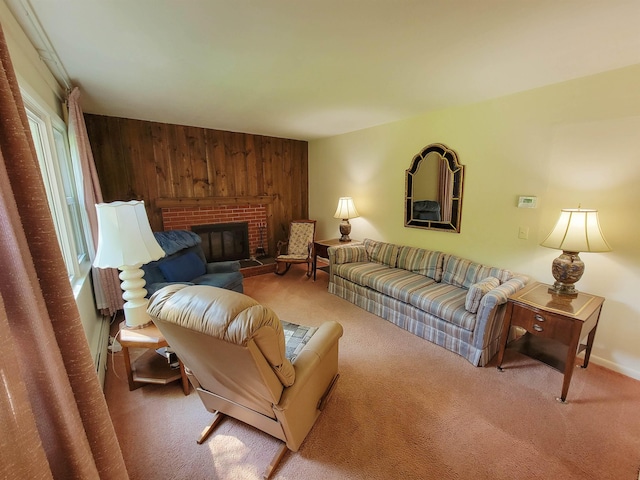 6 Cypress Ln, Essex, VT 05452 - carpeted living room with wood walls and a fireplace
