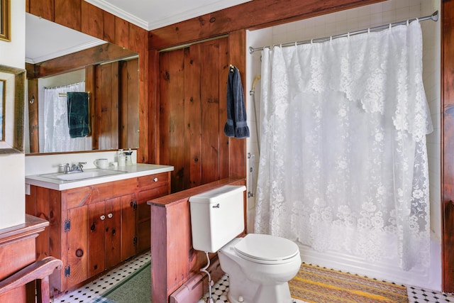 102 Hubbard Hill Rd, Rindge, NH 03461 - full bathroom with vanity, crown molding, tile patterned floors, and shower / tub combo