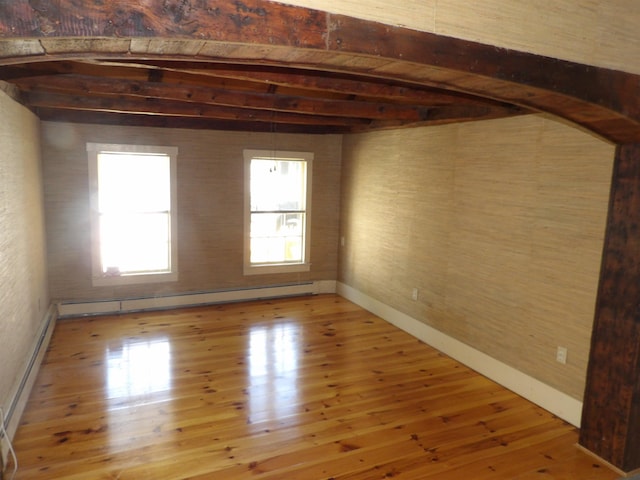 25 Downing St, Concord, NH 03301 - spare room with beamed ceiling, hardwood / wood-style floors, and a baseboard radiator