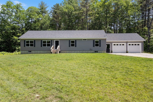 23 Pork Hill Rd, Ossipee, NH 03864 - view of front of property featuring an attached garage, driveway, a front yard, and roof with shingles