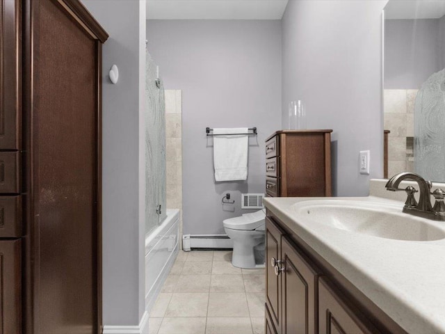 1 Dragonfly Way, Londonderry, NH 03053 - full bath with a baseboard heating unit, vanity, tile patterned flooring, and shower / tub combo