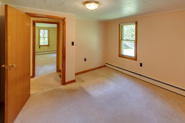 141 Manns Hill Rd, Littleton, NH 03561 - unfurnished room featuring a baseboard radiator, light carpet, and ornamental molding