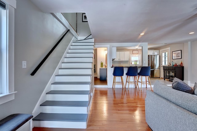 15 Arbor St # 1, Exeter, NH 03833 - staircase with hardwood / wood-style floors and recessed lighting