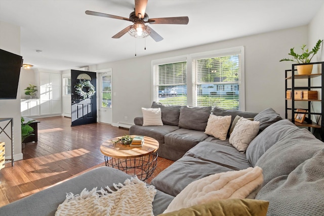38 Heald St, Goffstown, NH 03102 - living area featuring ceiling fan, hardwood / wood-style floors, and baseboard heating