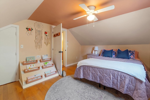 38 Heald St, Goffstown, NH 03102 - bedroom featuring wood finished floors, lofted ceiling, and ceiling fan