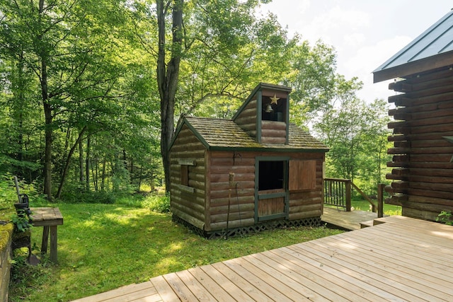 572 Old Cheshire Tpke, Charlestown, NH 03603 - wooden terrace with an outdoor structure and a yard
