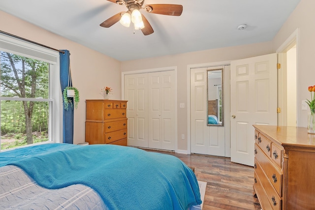 317 Old Concord Tpke Unit 1, Barrington, NH 03825 - bedroom featuring wood finished floors, ceiling fan, and multiple closets