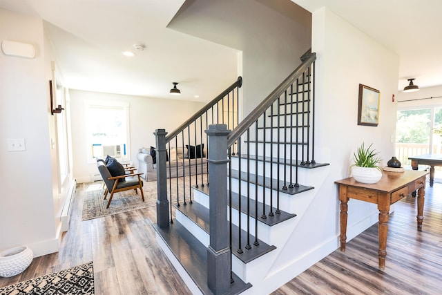 39 Windy Fields Ln, Jaffrey, NH 03452 - staircase featuring wood finished floors, a baseboard heating unit, recessed lighting, and cooling unit