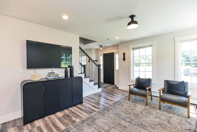 39 Windy Fields Ln, Jaffrey, NH 03452 - living room featuring wood finished floors, stairs, and recessed lighting