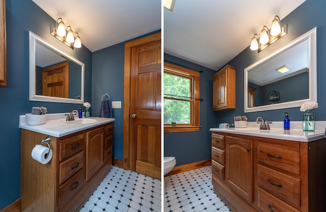 153 N Rd, Brentwood, NH 03833 - bathroom with two vanities and lofted ceiling