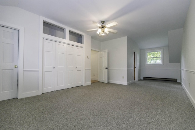 153 N Rd, Brentwood, NH 03833 - unfurnished bedroom with carpet floors, lofted ceiling, baseboard heating, and a ceiling fan