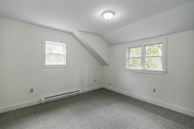 153 N Rd, Brentwood, NH 03833 - additional living space with a baseboard radiator, healthy amount of natural light, vaulted ceiling, and dark carpet