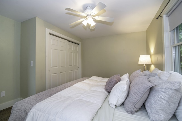 153 N Rd, Brentwood, NH 03833 - bedroom with a closet, a ceiling fan, and wood finished floors