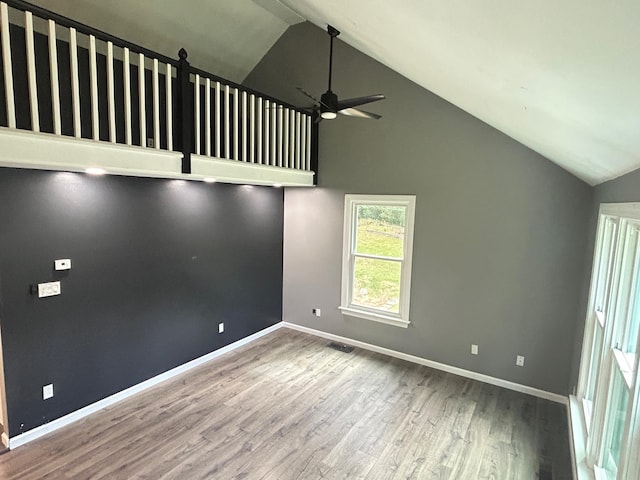 32 Muddy Pond Rd, Kensington, NH 03833 - empty room with vaulted ceiling, a ceiling fan, and wood finished floors