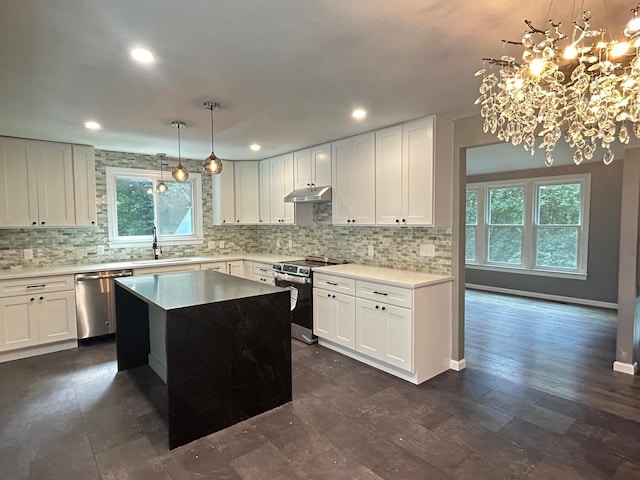 32 Muddy Pond Rd, Kensington, NH 03833 - kitchen with stainless steel appliances, under cabinet range hood, healthy amount of natural light, backsplash, and recessed lighting
