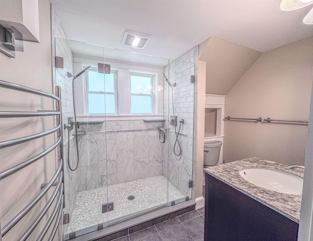 1043 Main St, Sunapee, NH 03751 - full bath with tile patterned flooring, a stall shower, and vanity