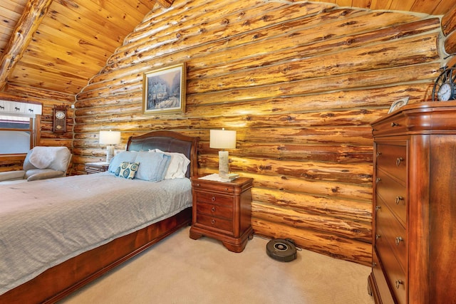 83 Towle Rd, Jackson, NH 03846 - carpeted bedroom with wooden ceiling, log walls, and lofted ceiling