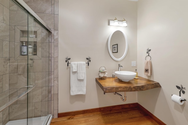 83 Towle Rd, Jackson, NH 03846 - bathroom with wood finished floors and a stall shower