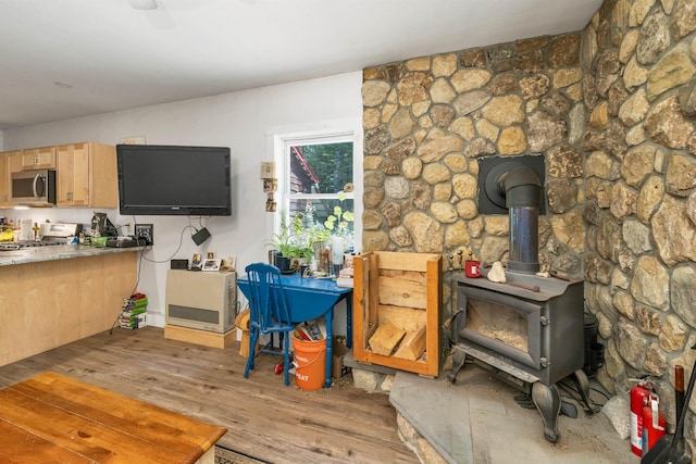83 Towle Rd, Jackson, NH 03846 - living room featuring wood finished floors and a wood stove