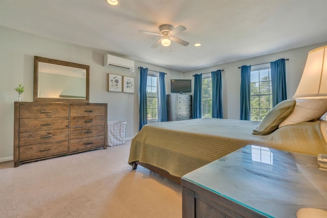 15 Winslow Dr, Somersworth, NH 03878 - carpeted bedroom featuring a wall mounted air conditioner, recessed lighting, and a ceiling fan