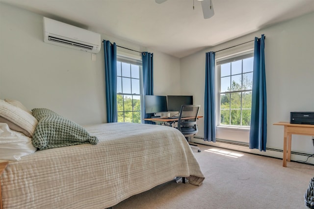 15 Winslow Dr, Somersworth, NH 03878 - carpeted bedroom featuring a wall mounted air conditioner, a baseboard heating unit, and ceiling fan